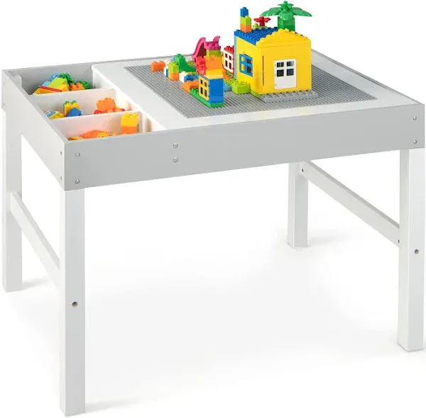 Topcobe 3 in 1 Wooden Kids Table with Storage and Double-Sided Tabletop, Toddler Chair and Table Set-White