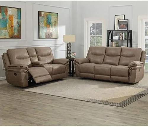 Isabella Sandy Beige Vinyl Console Recliner Loveseat