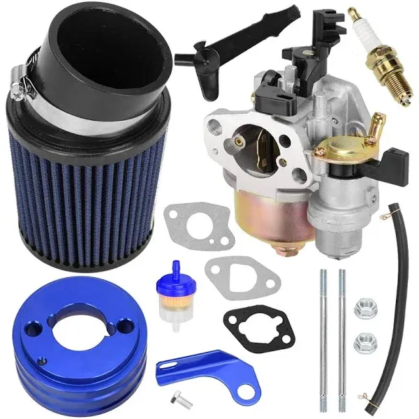 FVRITO High Performance racing Upgraded Carburetor carb Filter adapter Kit for Predator 212cc 196cc 6.5hp ct200u-ex bt200x Mini Bike KT196 MudHead scorpion 606 mid XRX/R Go Kart Blue