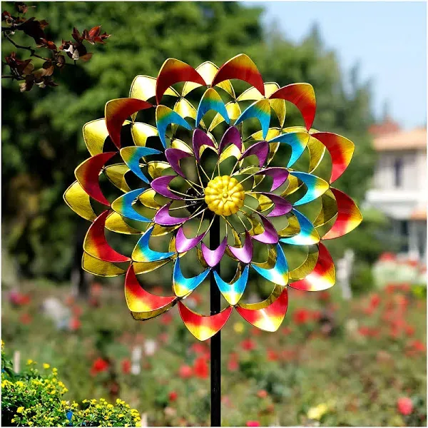 Garden Wind Spinners Outdoor Large Metal, 84'' Yard Art Wind Sculptures & Spinners, Windmills Gifts for Mother's Day Birthday Lawn Patio Decor(Rainbow)