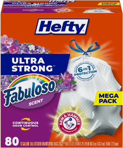 Hefty Ultra Strong Tall Kitchen Trash Bags, Fabuloso Scent, 13 Gallon 25 Count (Pack of 2)