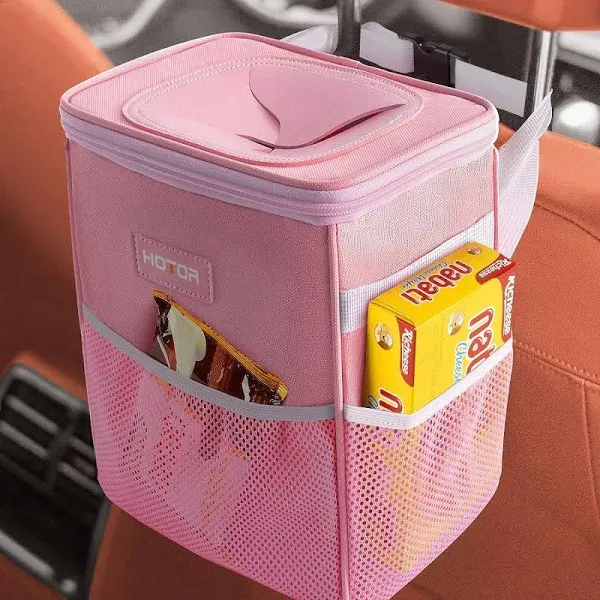 HOTOR Car Trash Can with Lid and Storage Pockets - 100% Leak-Proof Organizer ...