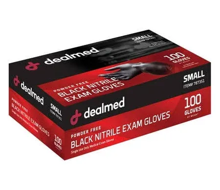 Dealmed Black Nitrile Exam Gloves – Disposable Multi-Purpose Use Medical Gloves Use for First Aid and Medical Facilities, 100 Count (Small, Pack of 10)