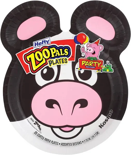 Zoo Pals Party Edition Paper Plates for Kids, Assorted Animal Designs, 7.75 Inch