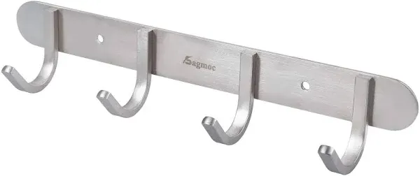 Sagmoc Coat Hook Rack Brushed Nickel 10.6-Inch Coat&Towel Hook Rail Wall Mounted with 4 Hooks