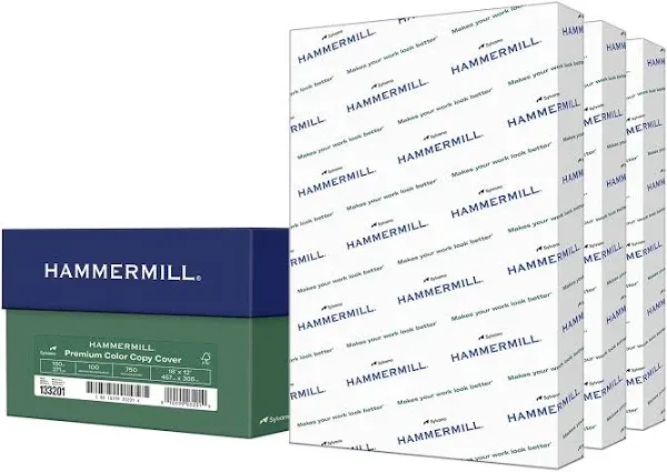 Hammermill Cardstock, Premium Color Copy, 100 lb, 18 x 12-3 Pack (750 Sheets) - 100 Bright, Made in the USA Card Stock, 133232C, White