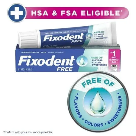 Fixodent Free Denture Adhesive Cream 2.40 Ounce (Pack of 2)