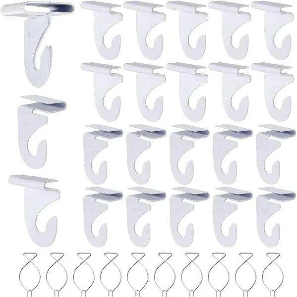 40 Drop Ceiling Hooks for Classrooms & Offices, White Heavy Duty Ceiling Hooks for Hanging Plants & Decorations, Metal T-Bar Hooks for Suspended Drop Ceiling Tiles