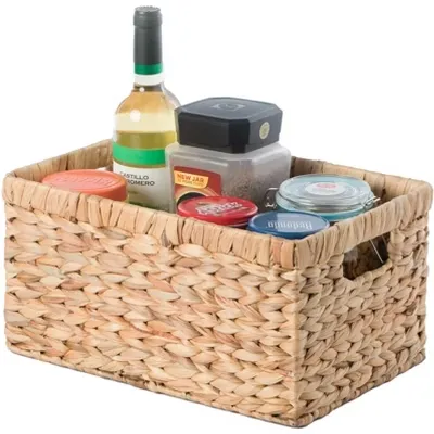 Vintiquewise Natural Woven Water Hyacinth Wicker Rectangular Storage Bin Basket with Handles