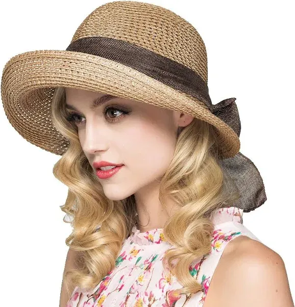 Women Floppy Sun Hats Fashionable Summer Light Brown