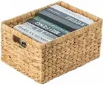 Vintiquewise Natural Woven Water Hyacinth Wicker Rectangular Storage Bin Basket with Handles, Large