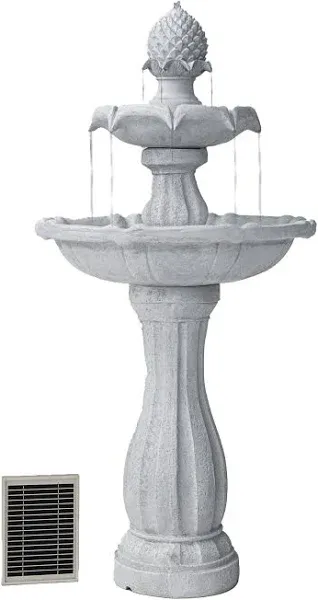 XBrand 44" H Fiberglass/Resin 2-Tier Solar Water Fountain w/ Solar Panel and Auto-Shut Off Pump