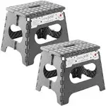 2 Pack - 11&#034; Folding Plastic Step Foot Stools with Handle - Gray