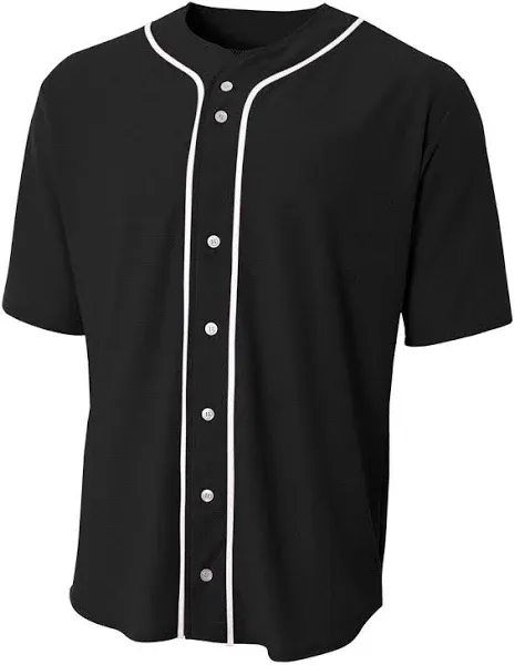 A4 N4184 Short Sleeve Full Button Baseball Top - Black White