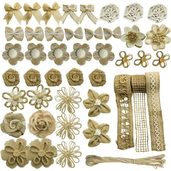 Allazone 46 Pcs Natural Burlap Flowers Set