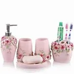 LUANT Vintage Pink 5Piece Bathroom Accessories Features Durable Bath Gift Set