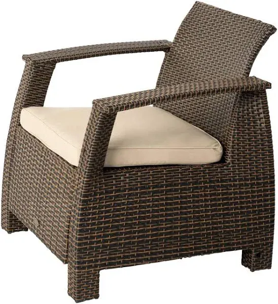 Patio Sense 62775 Bondi Deluxe Armchair All Weather Lightweight & Durable Outdoor Seating Wicker Low Maintenance Khaki Cushion Included - Mocha