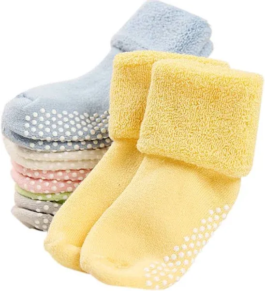 VWU Baby Toddler Kids Ankle Crew Socks with Grips Unisex Warm Thick Cotton Winter Socks 0-10 Years 6/8 Pack