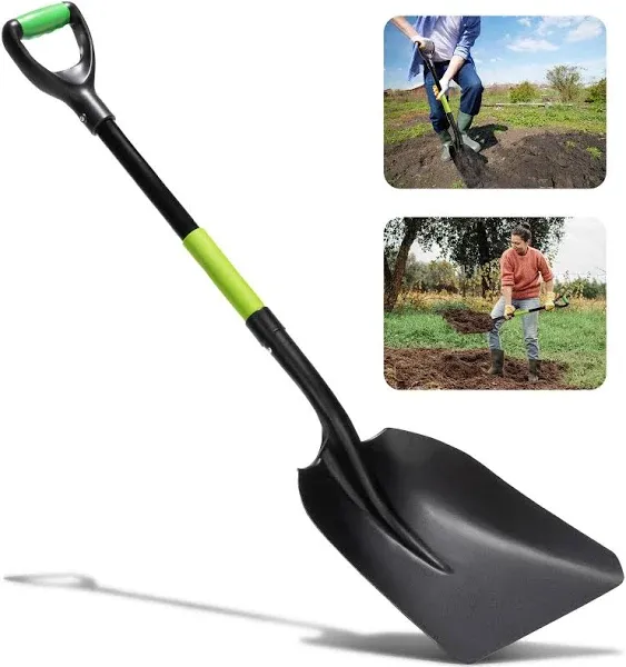 Idzo Metal Snow Shovel for Snow Removal Heavy Duty, Ideal Height 44 1/2 Inches Snow Scoop Shovel with Strong Aluminum Wide Blade, Durable & Convenient