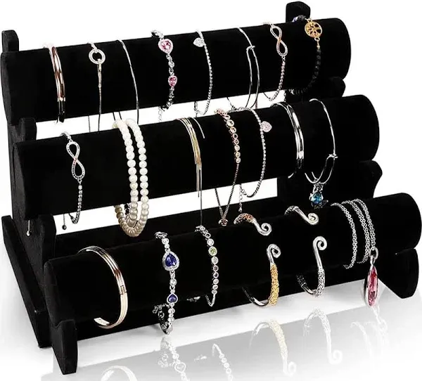 Barelove Black Velvet Bracelet & Necklace T-Bar 3 Tier Jewelry Display