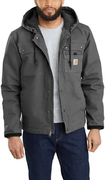 MEN&#x27;S SHERPA-LINED UTILITY JACKET - RELAXED FIT - WASHED DUCK Size Medium Gravel