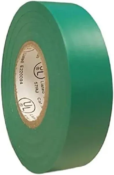 (1PK Green Colored Electrical Tape - PVC General Purpose - Waterproof, Flame-Retardant, Rubber Based Adhesive, UL Listed - Rated for Max. 600V and 80oC Use – 60’ x 3/4" x 0.07"