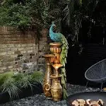 LuxenHome Resin Pedestal Peacock and Urns Outdoor Fountain