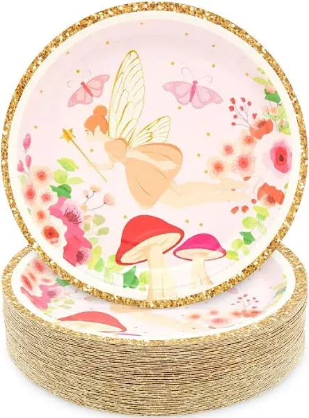 48 Pack Fairy Tea Party Paper Plates for Girls Floral Birthday Supplies, Fairy Dessert Plates for Weddings, Baby Showers, Garden Party, Picnics, Anniversaries & Crafting Events (7 In)