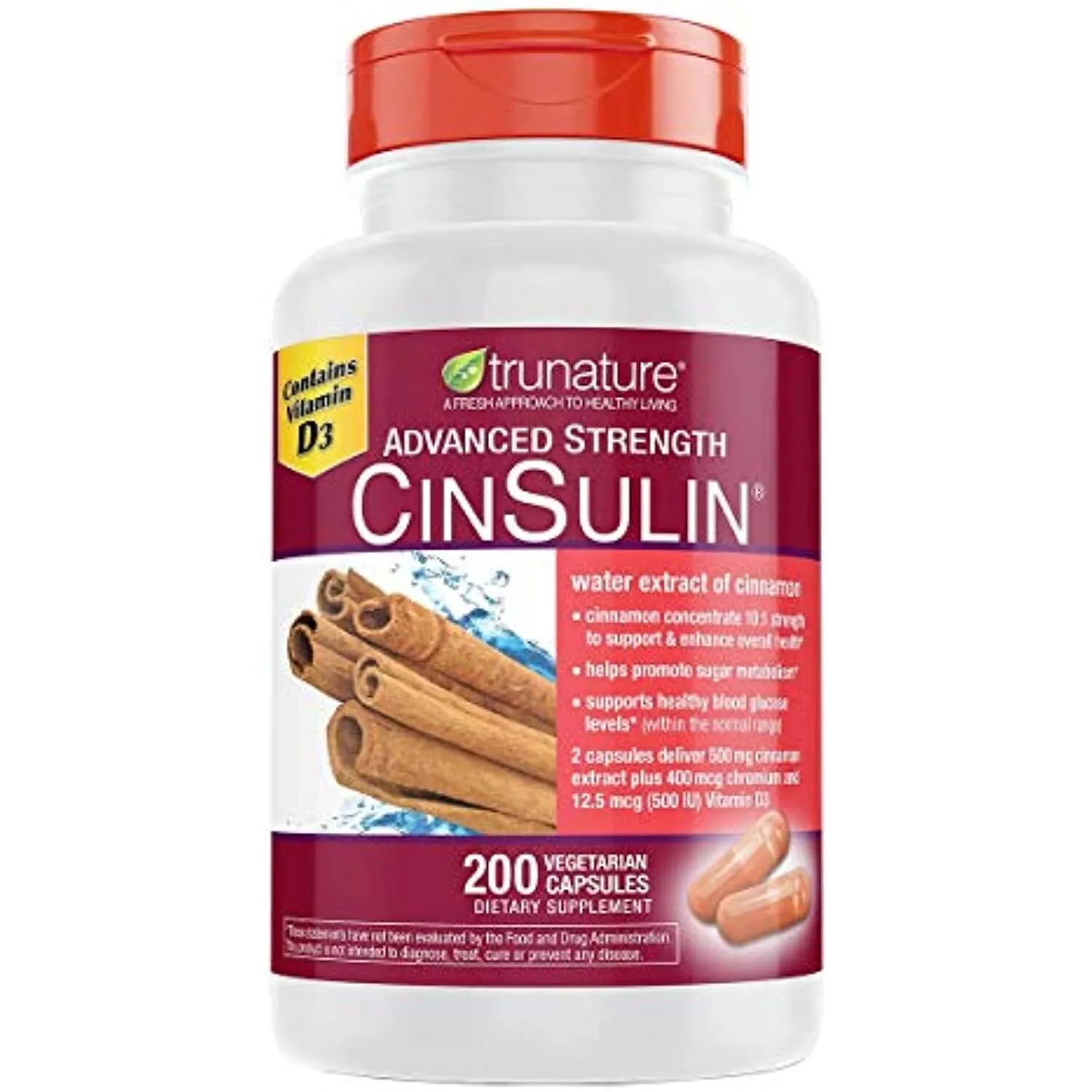 TruNature Advanced Strength Cinsulin Cinnamon, Chromium Picolinate, Vitamin D3 C