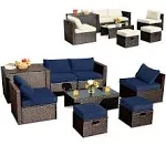 8-Piece Outdoor Wicker Furniture Set with Storage Box | Costway