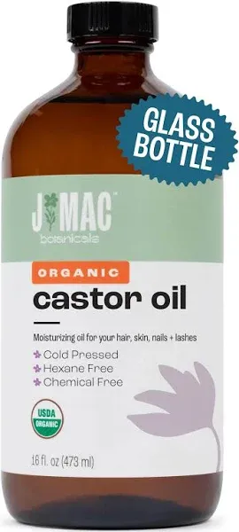 Organic Castor Oil Cold Pressed (Glass Bottle,4 Oz,) pure hexane free castor oil