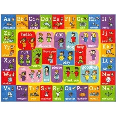 KC Cubs ABC Alphabet ASL Sign Language Educational Learning & Fun Game Play Area Non Slip Boy & Girl Kids Rug Carpet for Children Bedroom, Toddler Classroom & Baby Playroom Mat, 3' 3" x 4' 11"