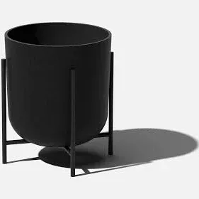 Veradek Mason Series Raised Lima Planter - Round Planter for Patio/Balcony | Plastic & Concrete w/Metal Plant Stand | Modern Décor for Plants