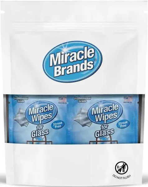 MiracleWipes for Glass, Streak Free Cleaning Wipes for Mirrors, Windows, Kitchen, Home, and Auto - Single Wipes - 20 Count