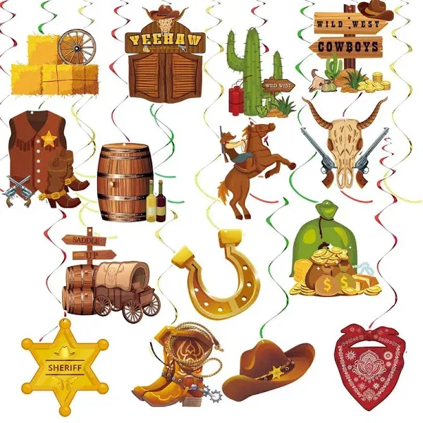 36Pcs West Cowboy Themed Party Hanging Swirl Wild Western Birthday Decor Cowb...