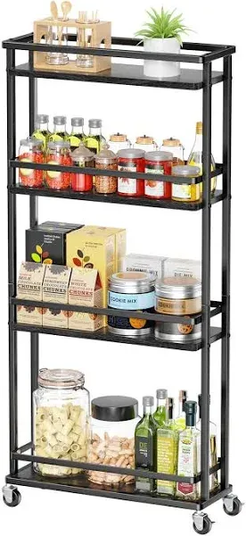 Giwil Slim Storage Cart 4 Tier Narrow Kitchen Rolling Cart on Wheels for Small