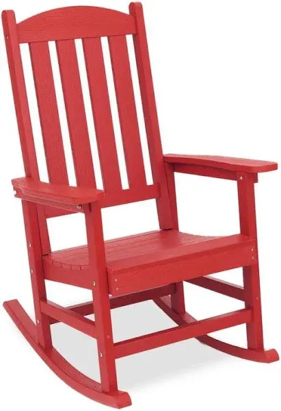 LUE BONA Plastic Adirondack Outdoor Rocking Chair with High Back