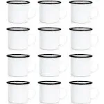 12 pcs Sublimation Blanks Enamel Mug 12 OZ with Black Rim Camping Travel Coff...