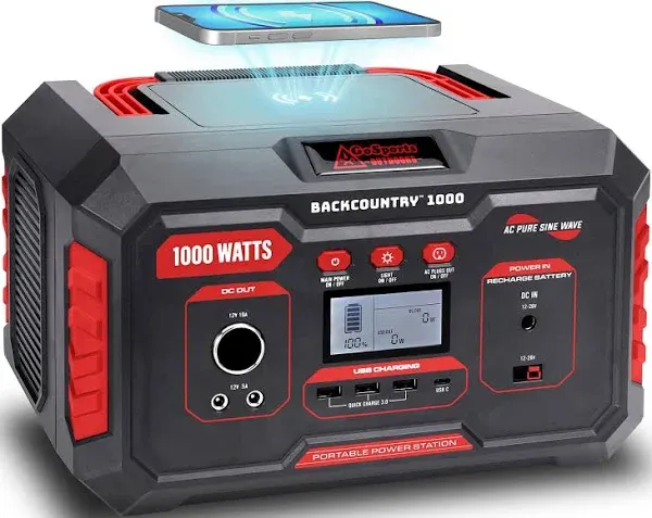 Backcountry Portable Power Stations, 300W, 500W or 1000W - Solar Generator Lithium Backup Battery with Power Outlet, USB, Wireless Charging for Camping and Indoor Home Use