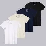 Real Essentials 4 Pack: Women's Classic-Fit Cotton Short-Sleeve Scoop Crew Neck T-Shirt (Available in Plus Size)