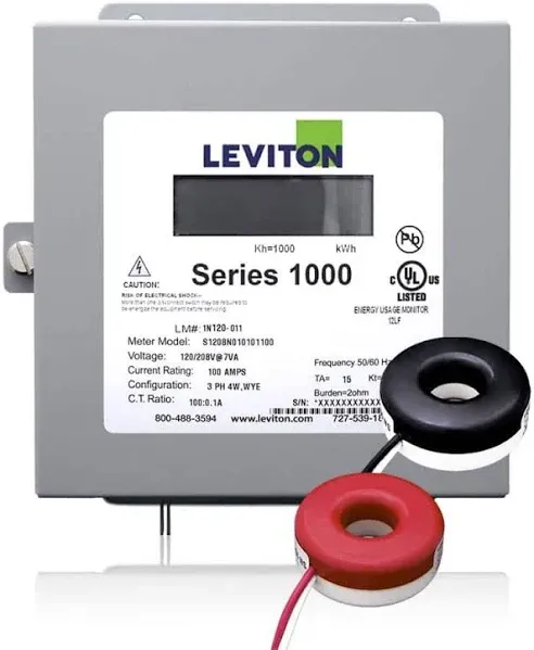 Leviton 1K240-1SW Series 1000 120/240V 100A 1P3W Indoor Kit with 2 Solid Core CTS