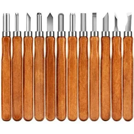 Wood Carving Tools Adevena 12 Set SK2 Carbon Steel Sculpting Knife Kit for Beginners & Professions