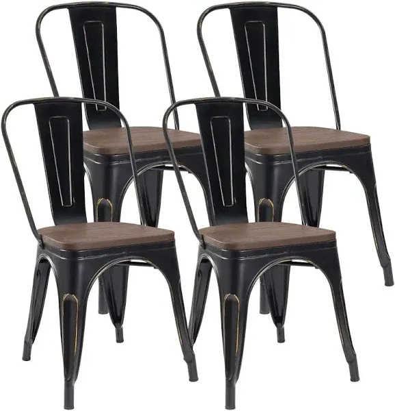 Shahoo Metal Dining Chairs Classic Iron Stackable Industrial Vintage Trattoria Wooden Seat and Back