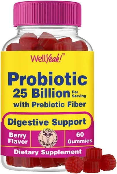 WellYeah (2 Pack) 25 Billion Probiotics + Prebiotics for Men and Women Gummies