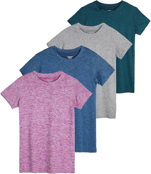 Real Essentials 4 Pack: Girls Short Sleeve Dry-Fit Crew Neck Medium, Set 1 