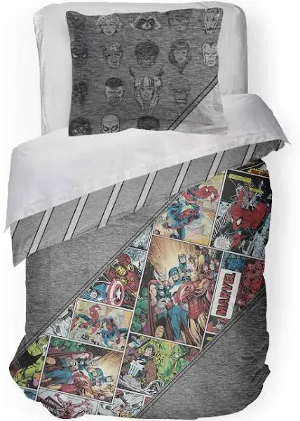 Jay Franco Marvel Comics 80th Anniversary Twin Comforter & Sham Set - Super Soft Kids Reversible Bedding - Fade Resistant Microfiber (Official Marvel Product)