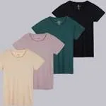 Real Essentials 4 Pack: Women's Classic-Fit Cotton Short-Sleeve Scoop Crew Neck T-Shirt (Available in Plus Size)