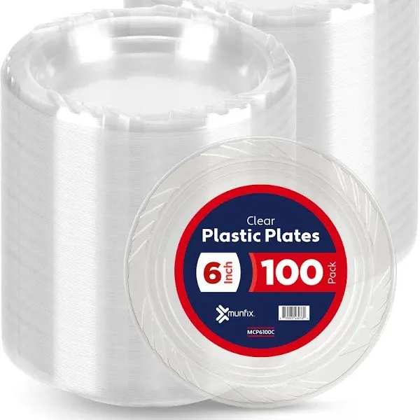  6 Inch Clear Plastic Plates 100 Bulk Pack - Disposable Cake Plates for 