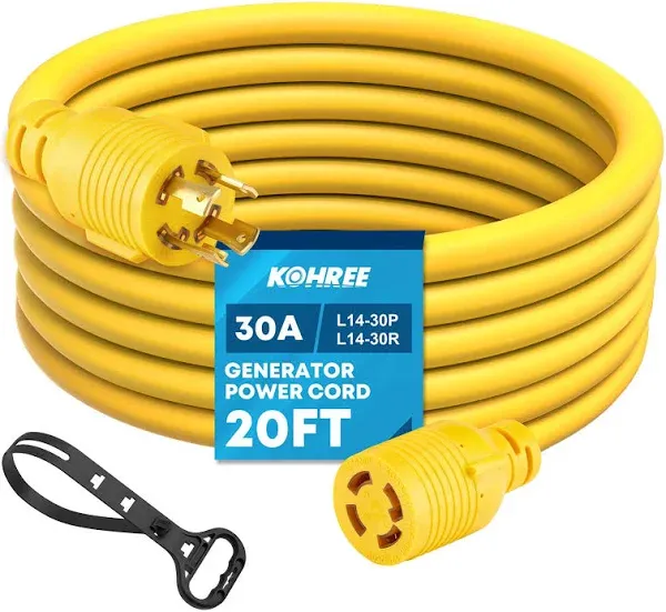 Kohree NEMA L14-30 Generator Cord 30 Amp 4 Prong 20ft, Heavy Duty Generator