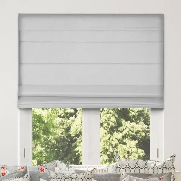 Arlo Blinds Thermal Room Darkening Fabric Roman Shades, Color: White, Size: 34.5" W X 60" H, Cordless Lift Window Blinds